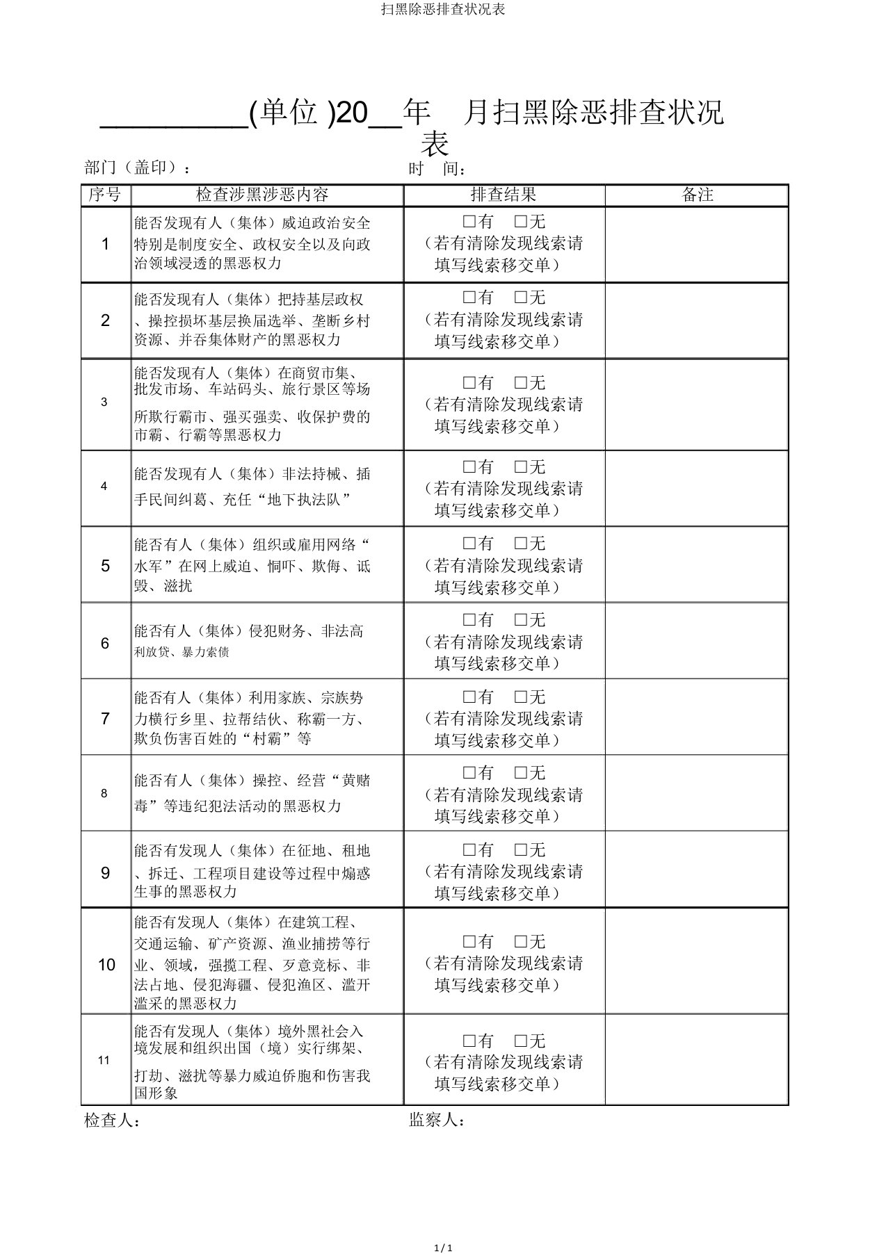 扫黑除恶排查情况表