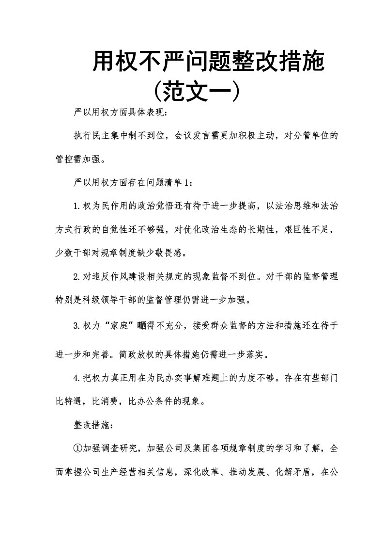 用权不严问题整改措施