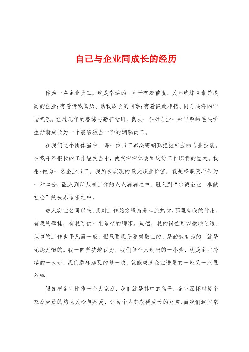 自己与企业同成长的经历