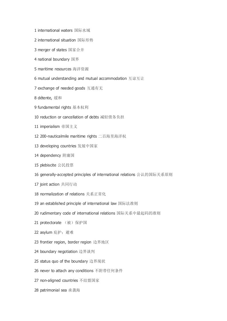 英语国际关系词汇