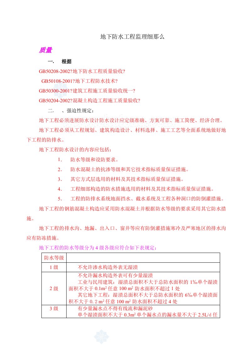 某地下防水工程监理实施细则