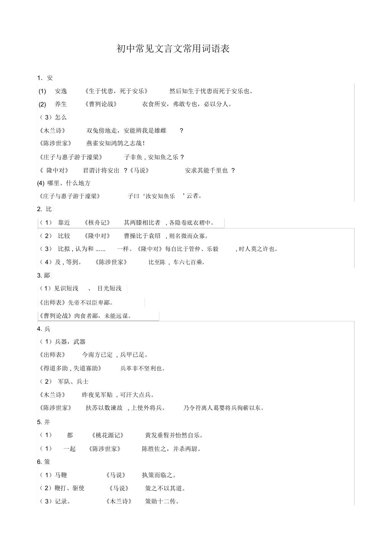 初中常见文言文常用词语138已整理