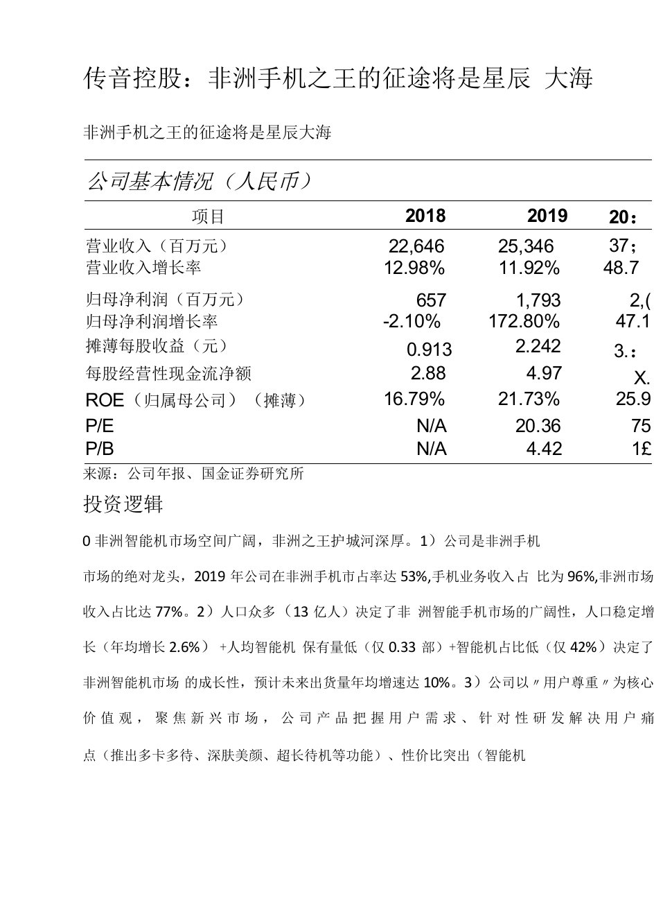 传音控股：非洲手机之王的征途将是星辰大海