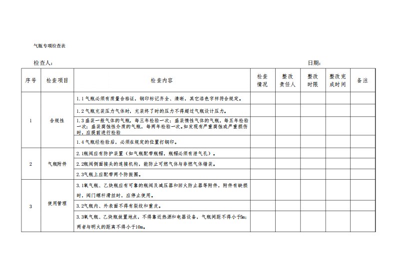 气瓶专项检查表