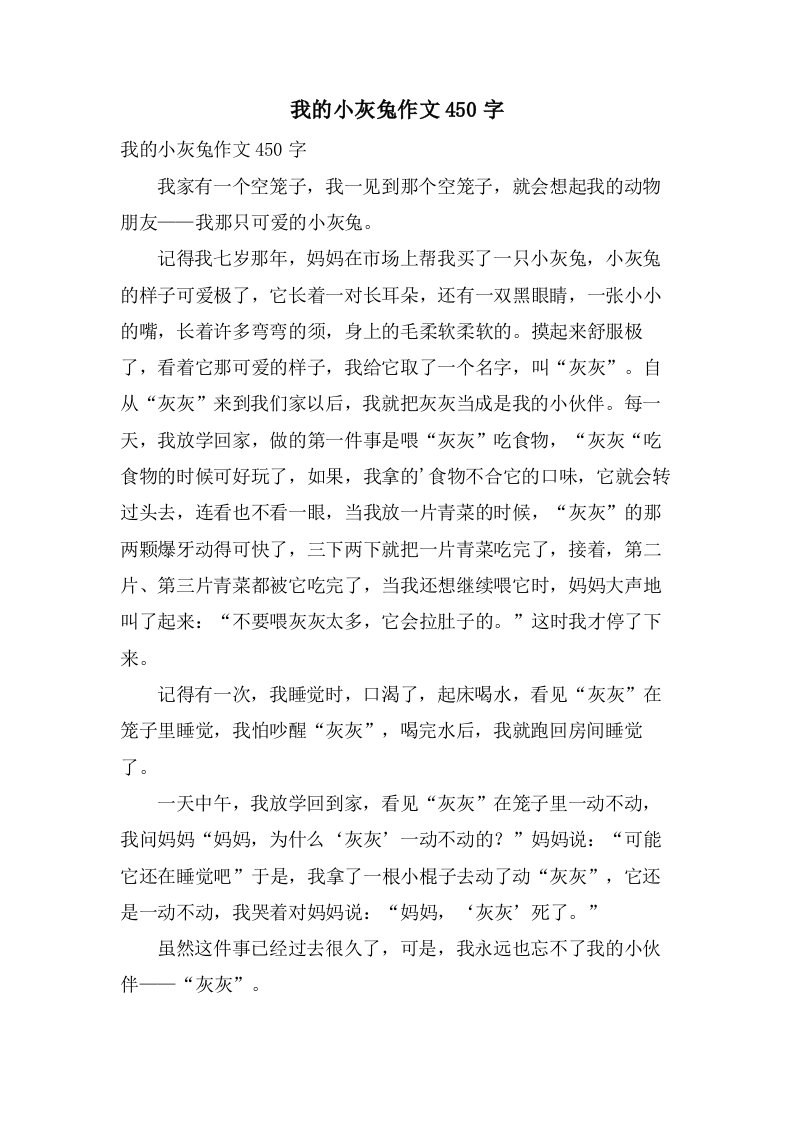 我的小灰兔作文450字