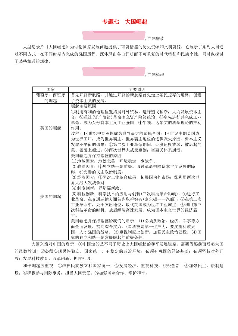 四川省宜宾市2022年中考历史总复习第二编热点专题突破专题7大国崛起习题