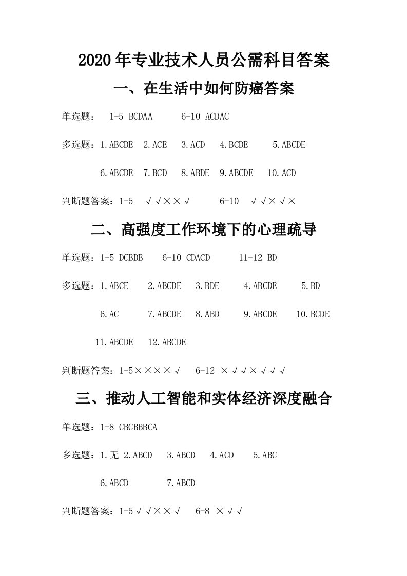 2020年专业技术人员公需科目全部答案(信息化、人工智能发展对就业与工作的影响)