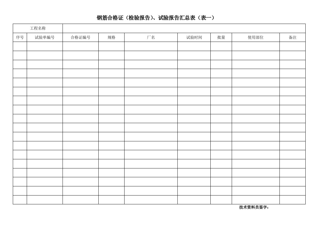 工程建筑材料台账汇总表