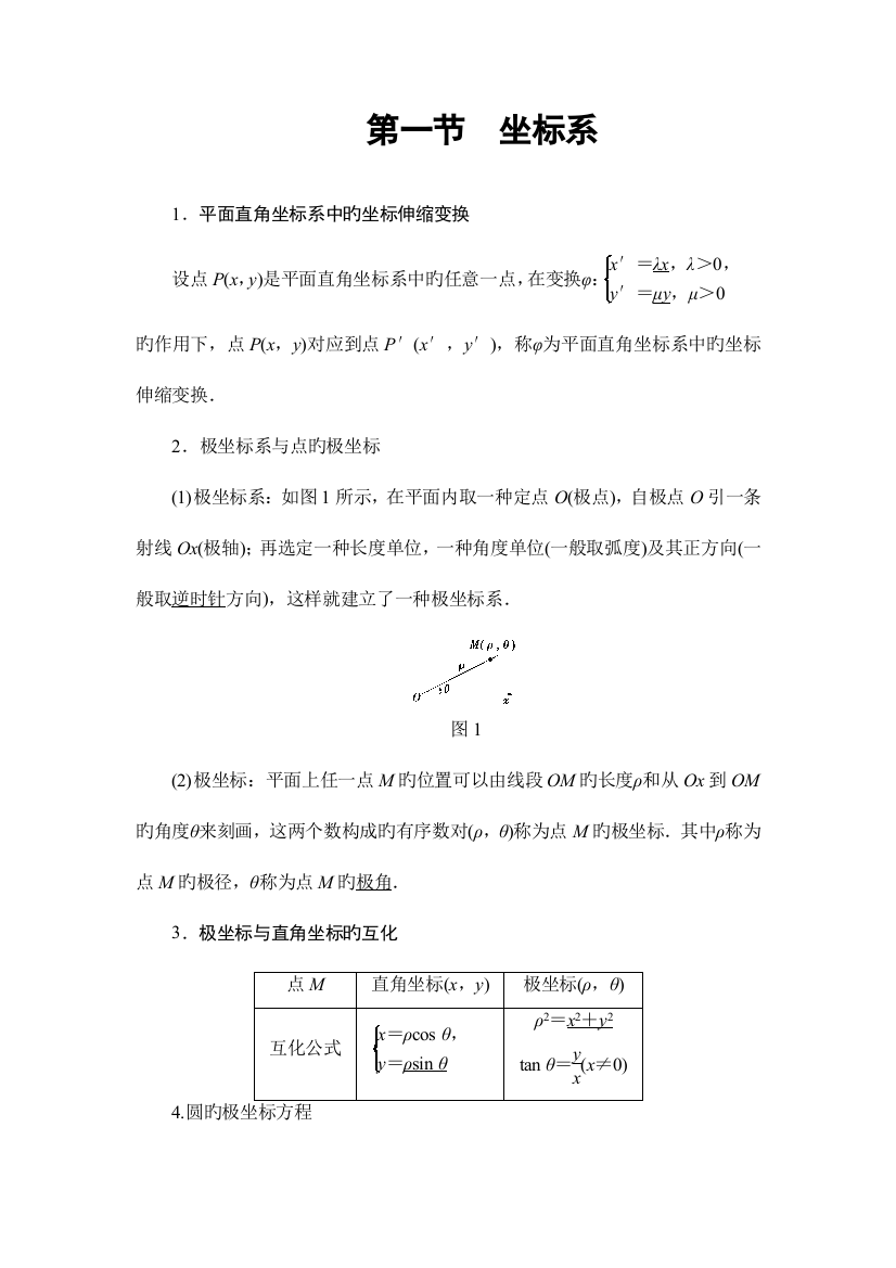 2023年坐标系与参数方程知识点选题