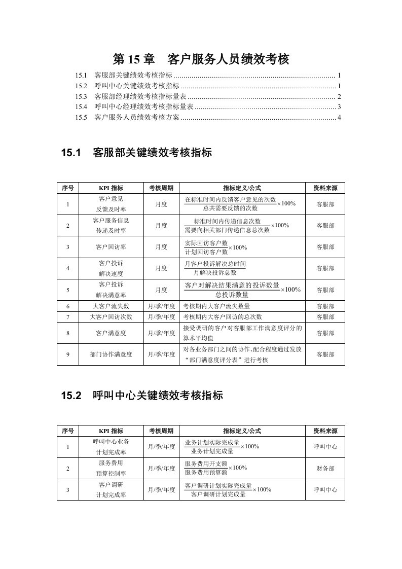 客户服务人员绩效考核