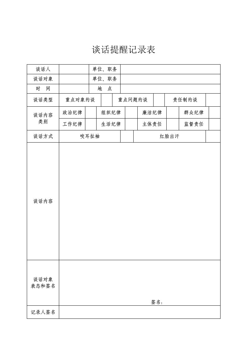 党员干部谈话提醒记录表整理版