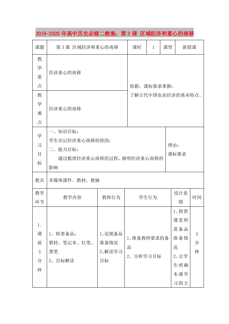 2019-2020年高中历史必修二教案：第3课