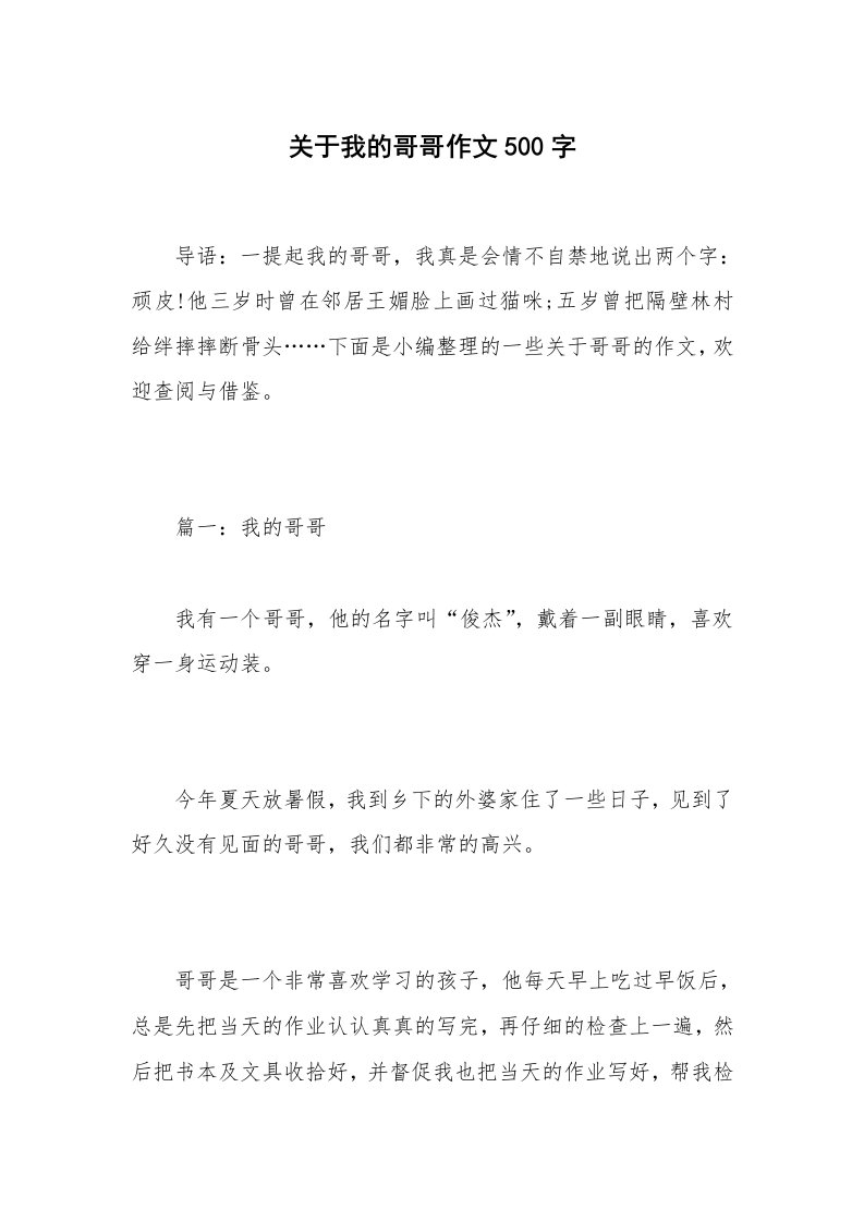 关于我的哥哥作文500字