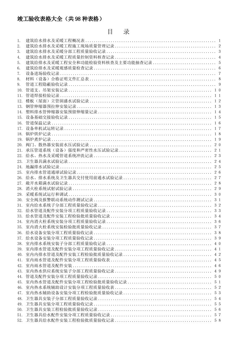 给排水竣工验收表格资料大全