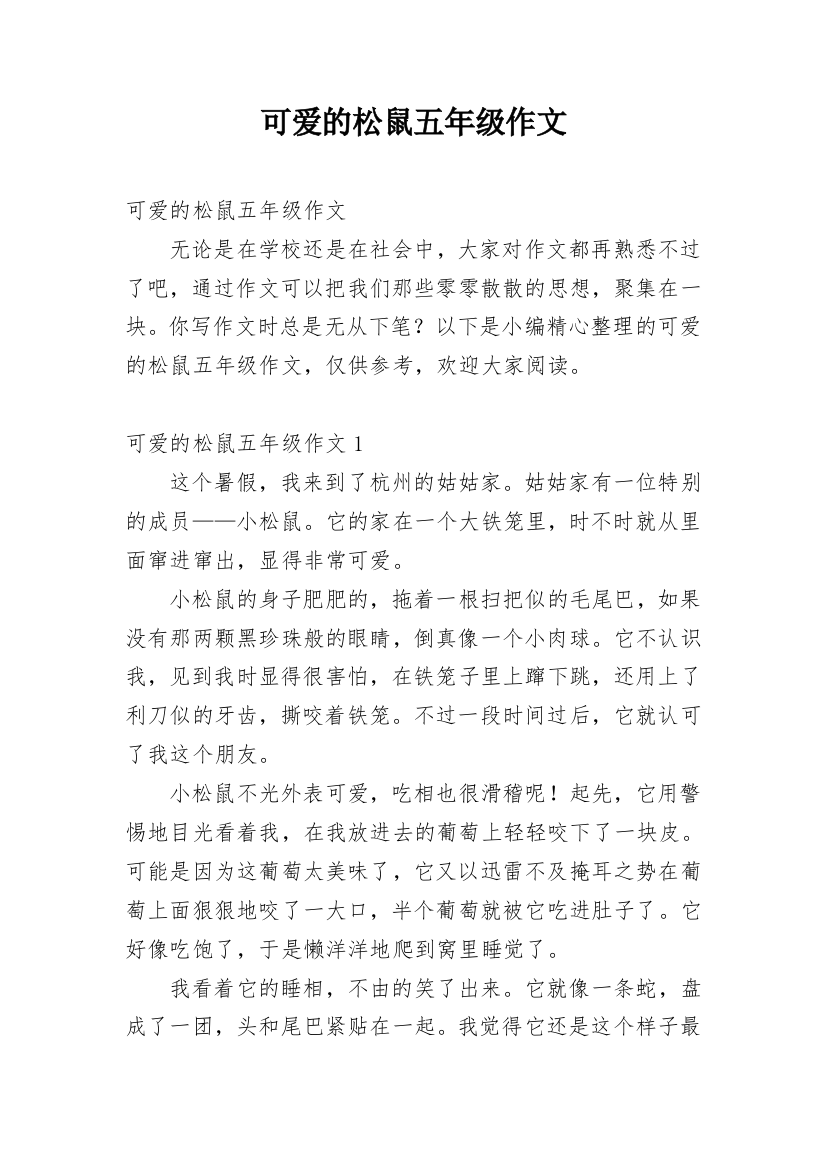 可爱的松鼠五年级作文