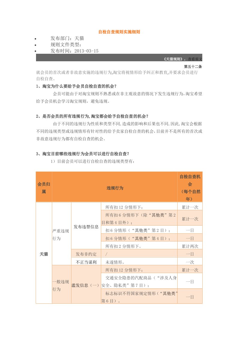 自检自查规则实施细则