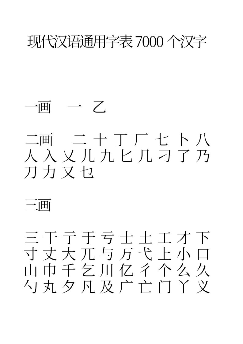 《现代汉语通用字表》7000个汉字