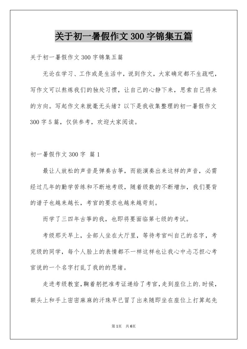 关于初一暑假作文300字锦集五篇