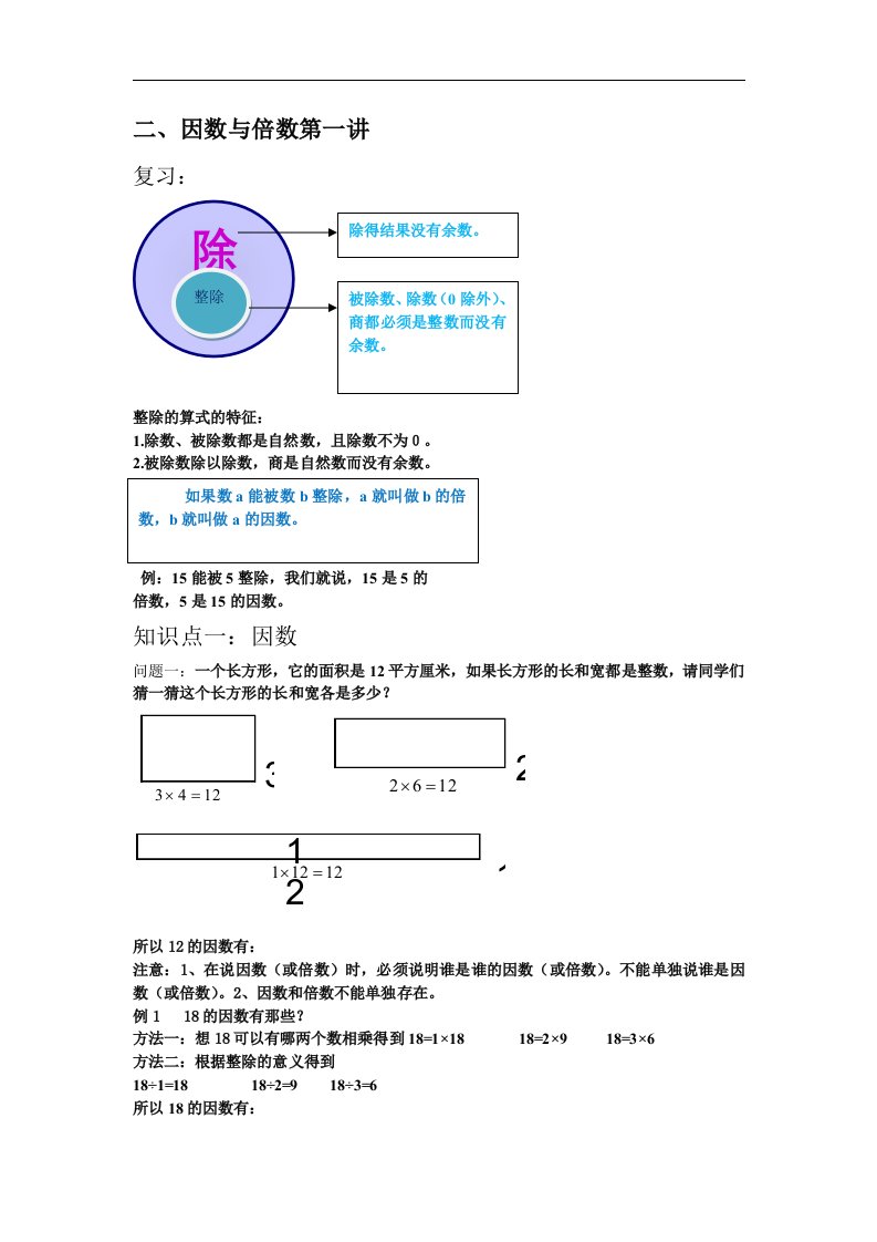 人教版五年级下册因数与倍数第一讲知识点及练习题