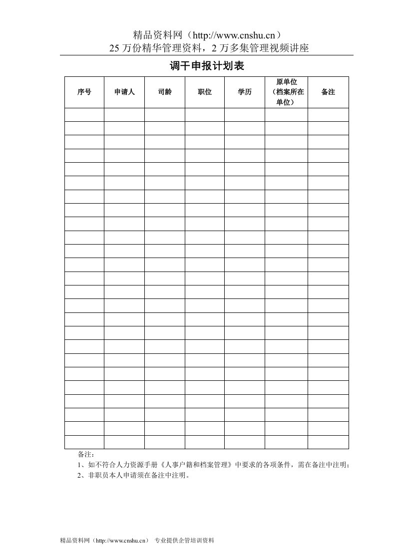 VANKE-HR-F035调干申报计划表