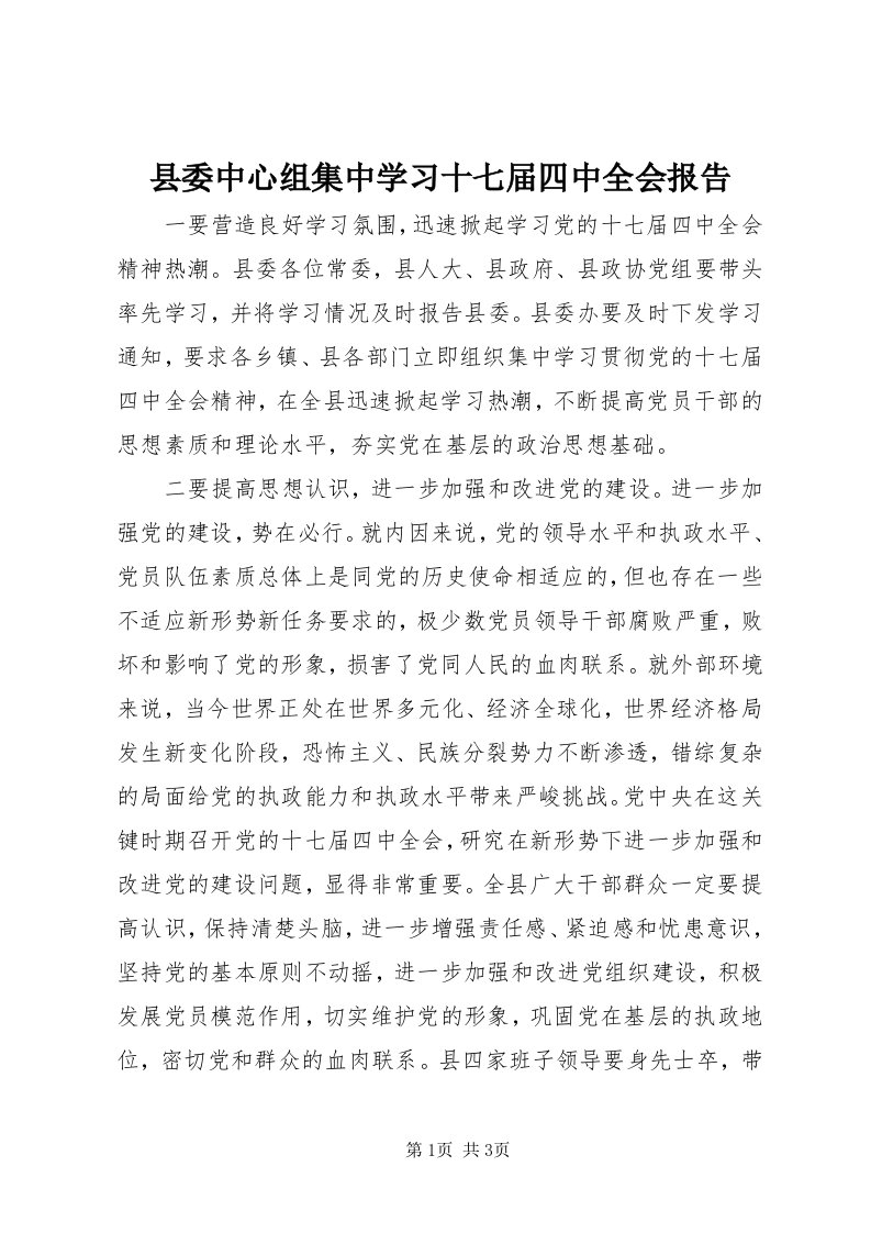 6县委中心组集中学习十七届四中全会报告