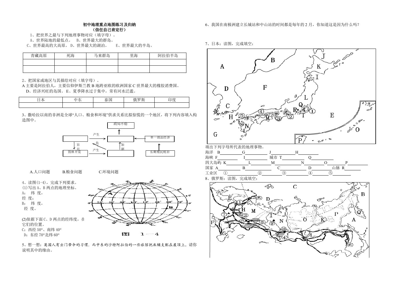 初中地理会考重点地图复习资料