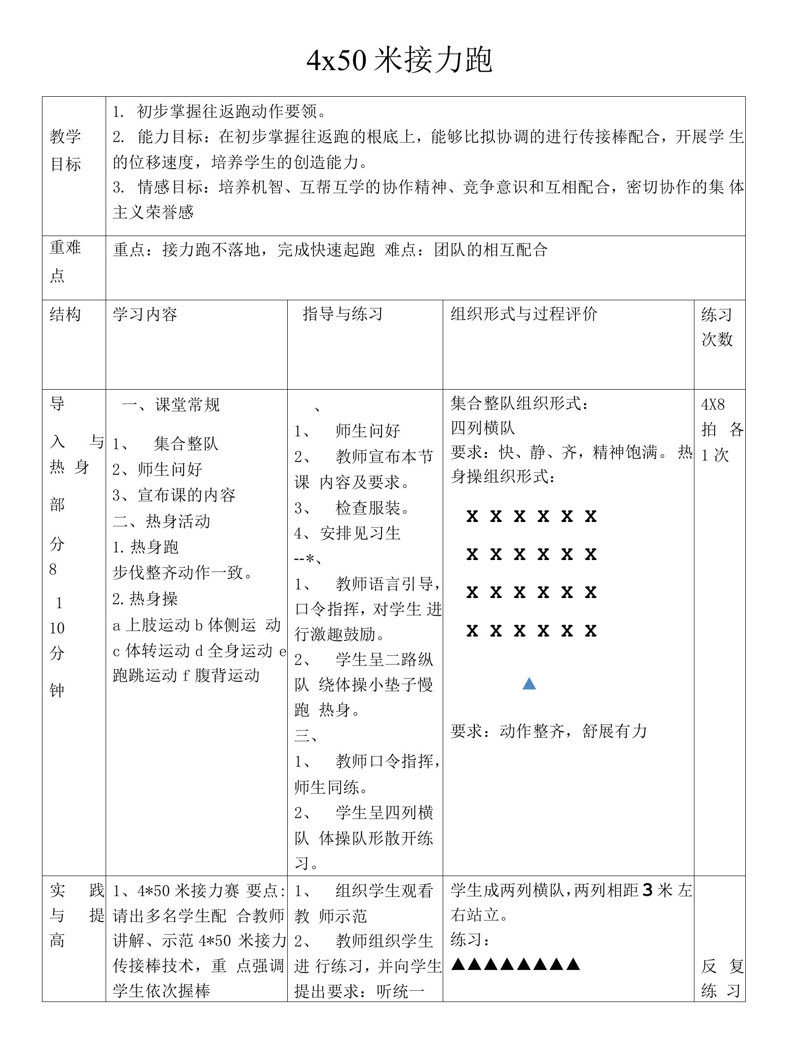 4x50米接力跑