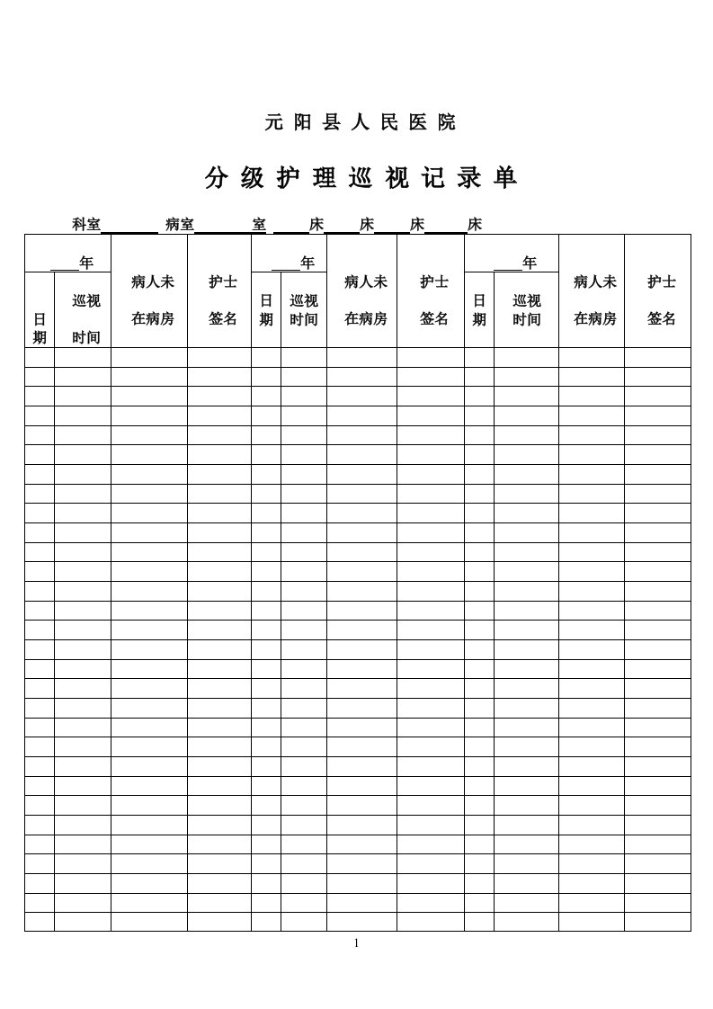 分级护理巡视记录单2