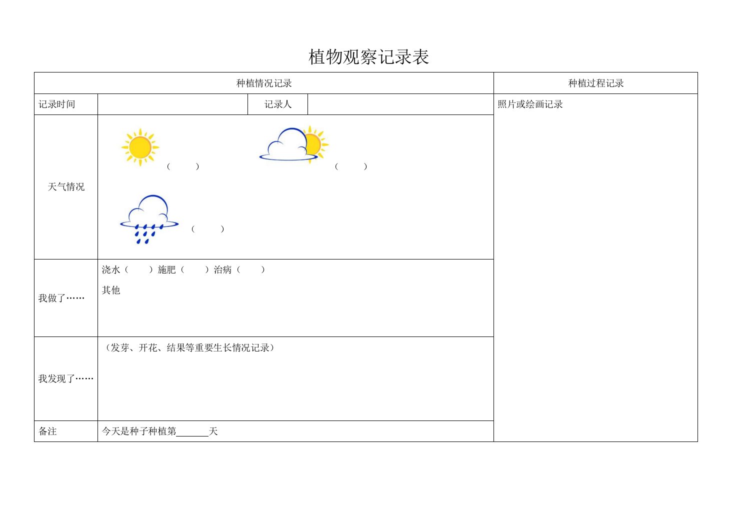 植物观察记录表