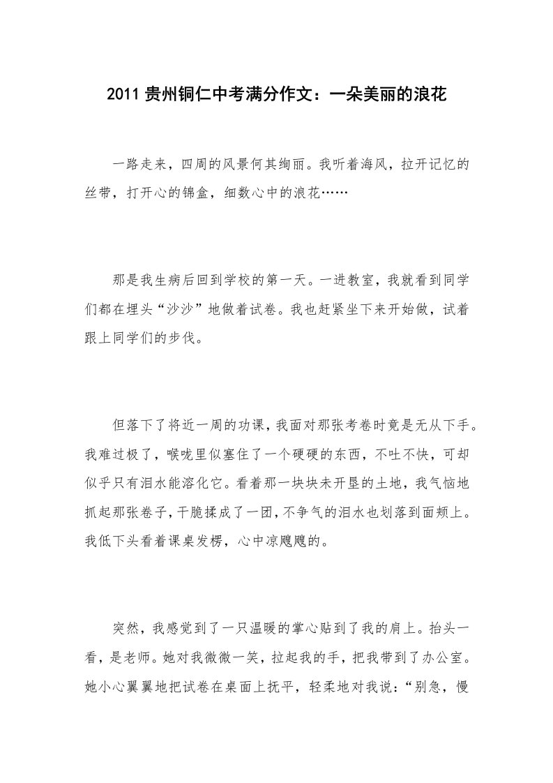 2011贵州铜仁中考满分作文：一朵美丽的浪花