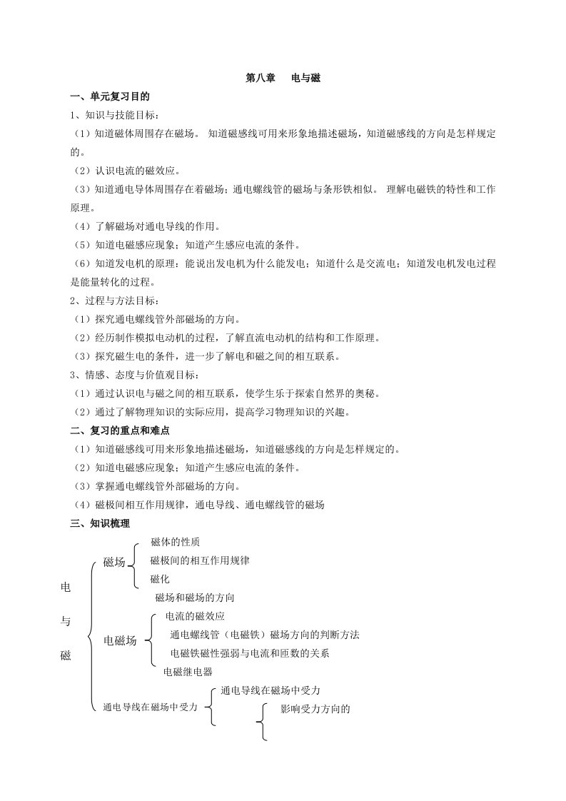 电和磁的复习教案word版