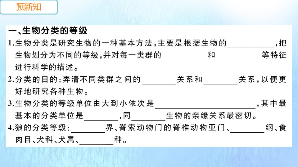 2021秋八年级生物上册第六单元生物的多样性及其保护第一章第二节从种到界作业课件新版新人教版