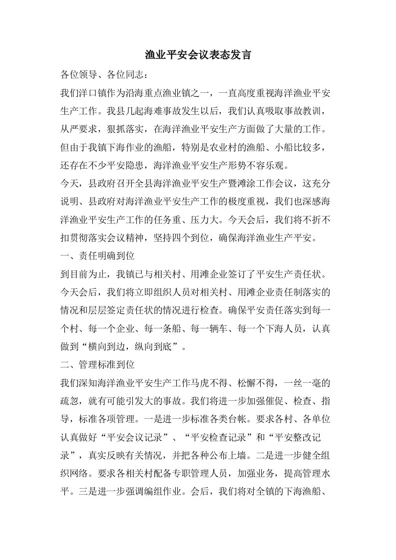 渔业安全会议表态发言