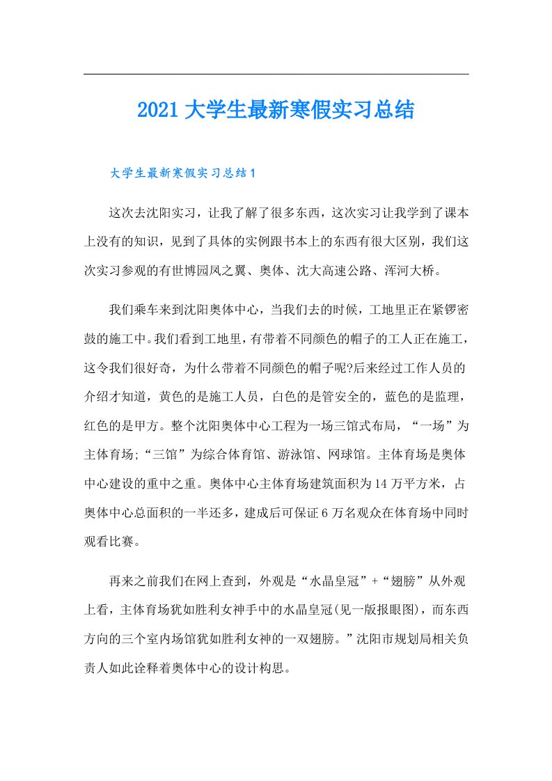 大学生最新寒假实习总结