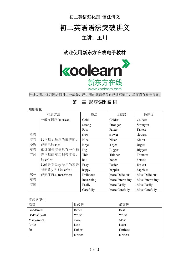 初二英语强化班语法讲义