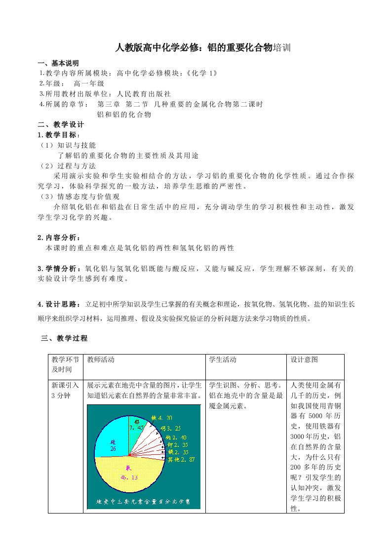 人教版高中化学必修铝的重要化合物培训