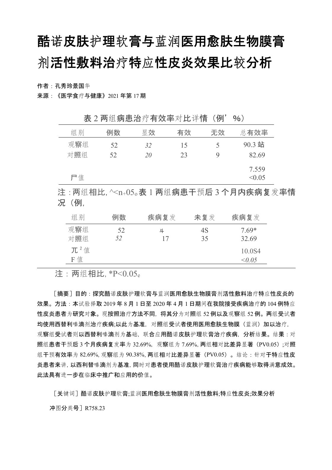 酷诺皮肤护理软膏与蓝润医用愈肤生物膜膏剂活性敷料治疗特应性皮炎效果比较分析