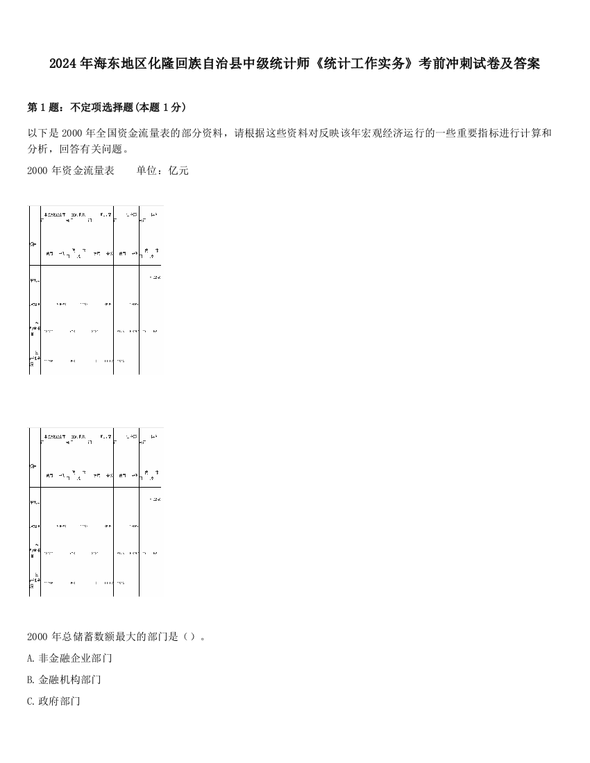 2024年海东地区化隆回族自治县中级统计师《统计工作实务》考前冲刺试卷及答案