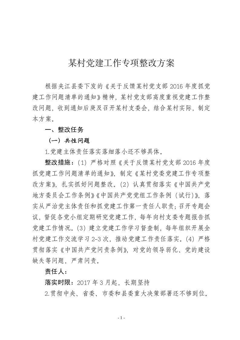 某村党建问题整改方案