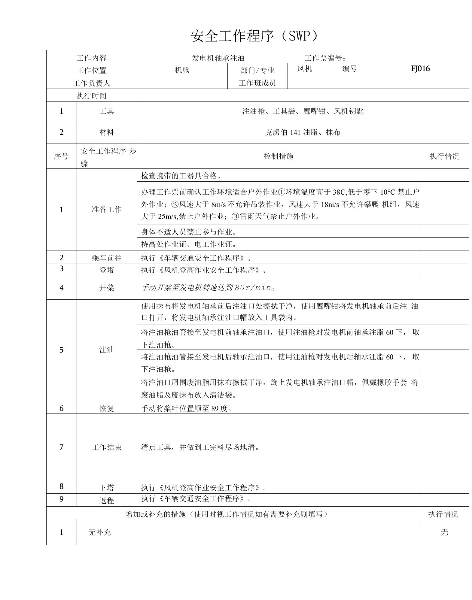 风机发电机轴承注油SWP