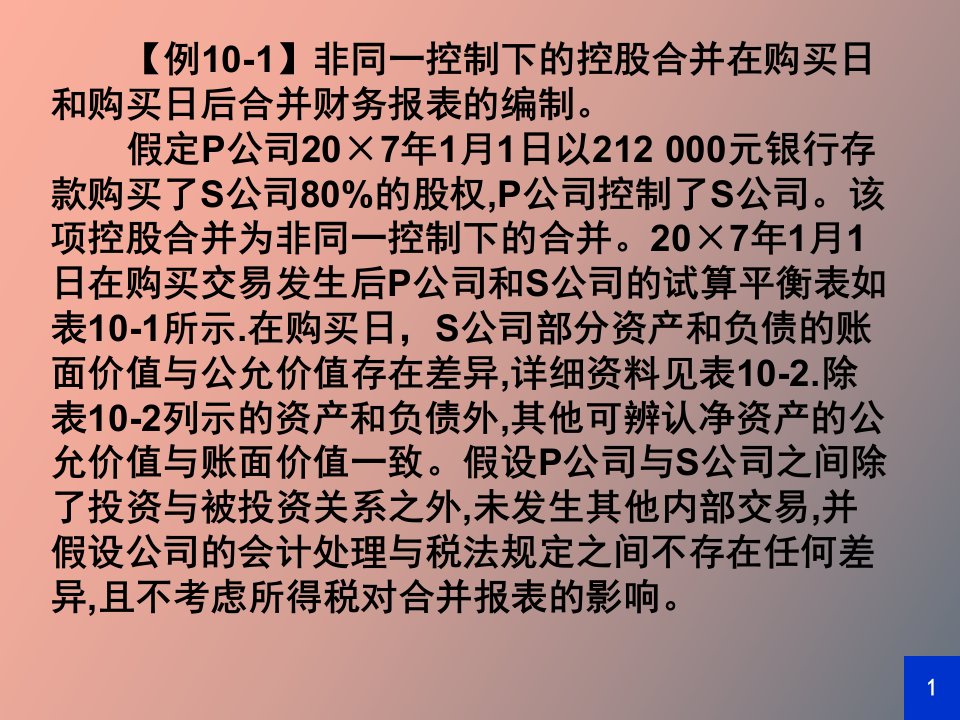 同一控制合并财务报表习题