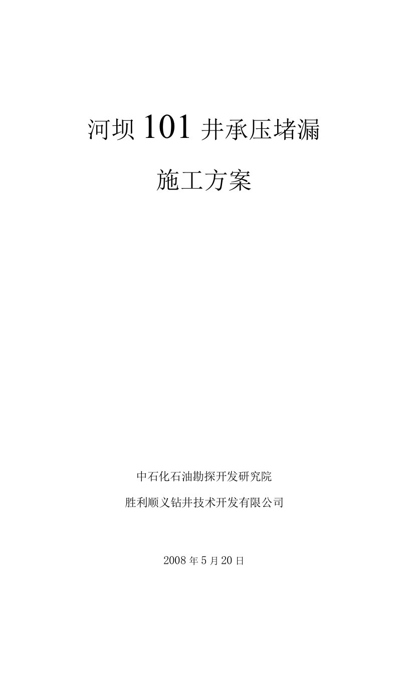 河坝101井承压堵漏施工方案