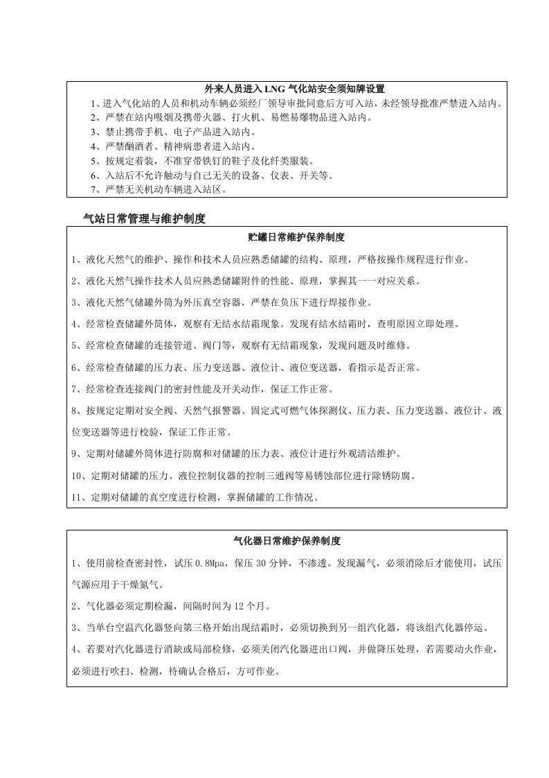 LNG气化站相关管理制度