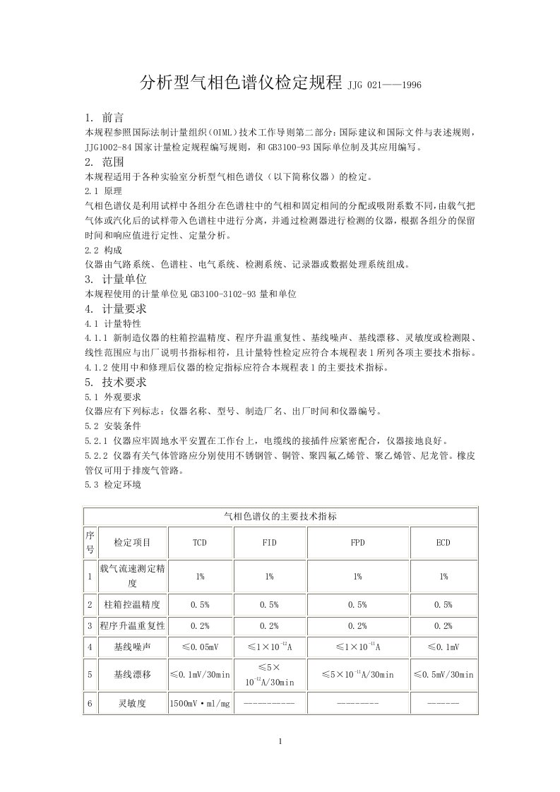 气相色谱仪检定操作规程