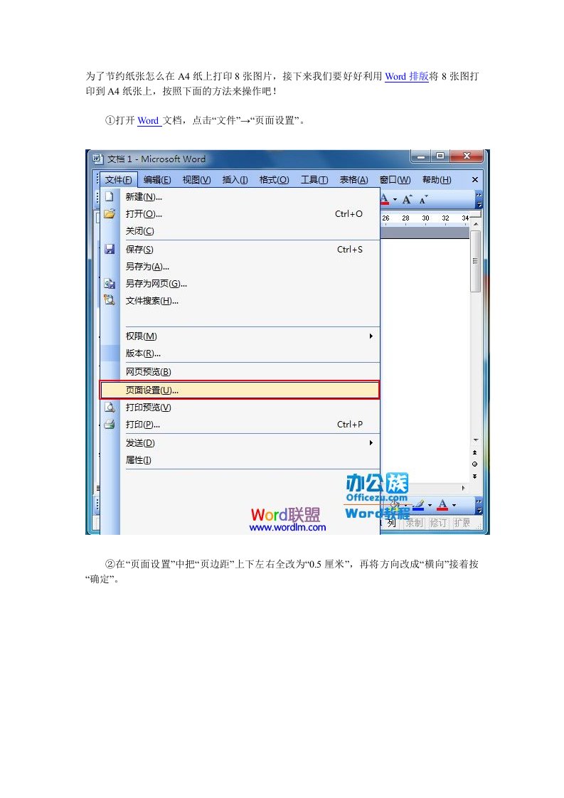 Word2003在A4纸上打印多张图片方法