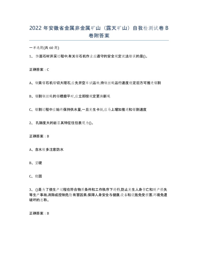 2022年安徽省金属非金属矿山露天矿山自我检测试卷B卷附答案