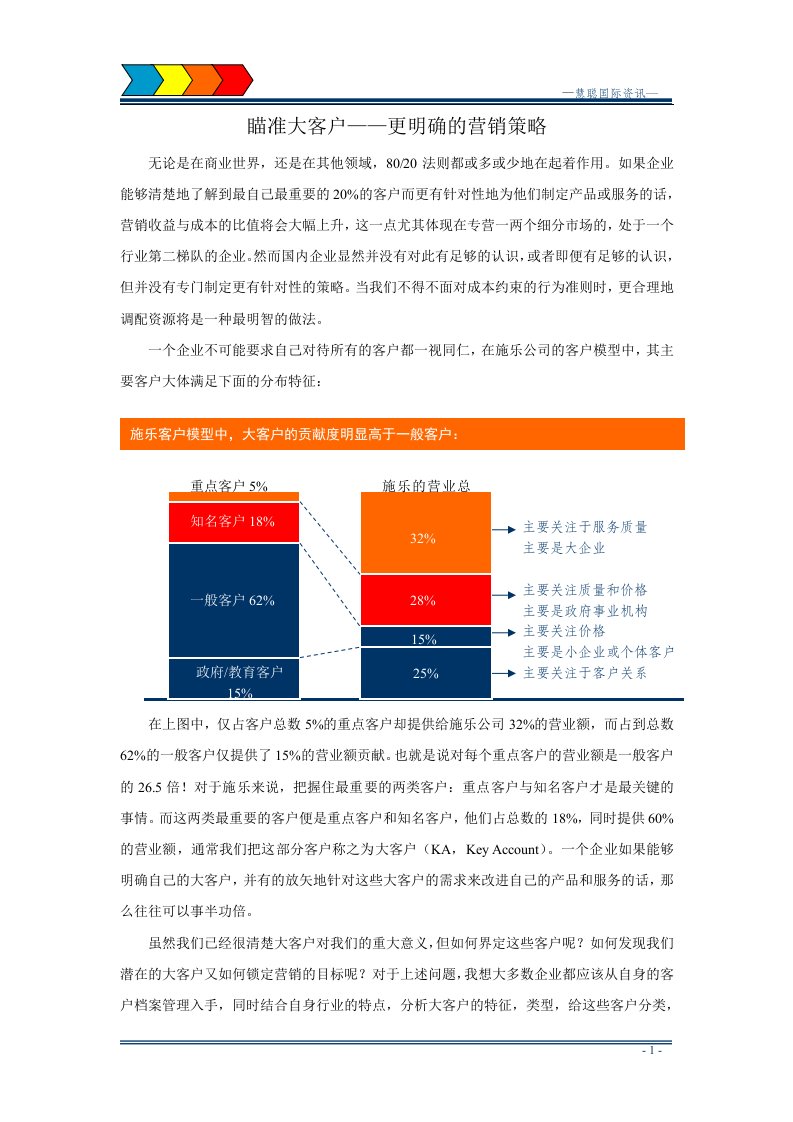 精选瞄准大客户更明确的营销策略