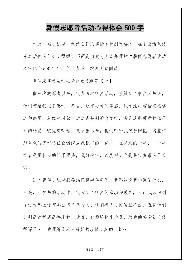 暑假志愿者活动心得体会500字