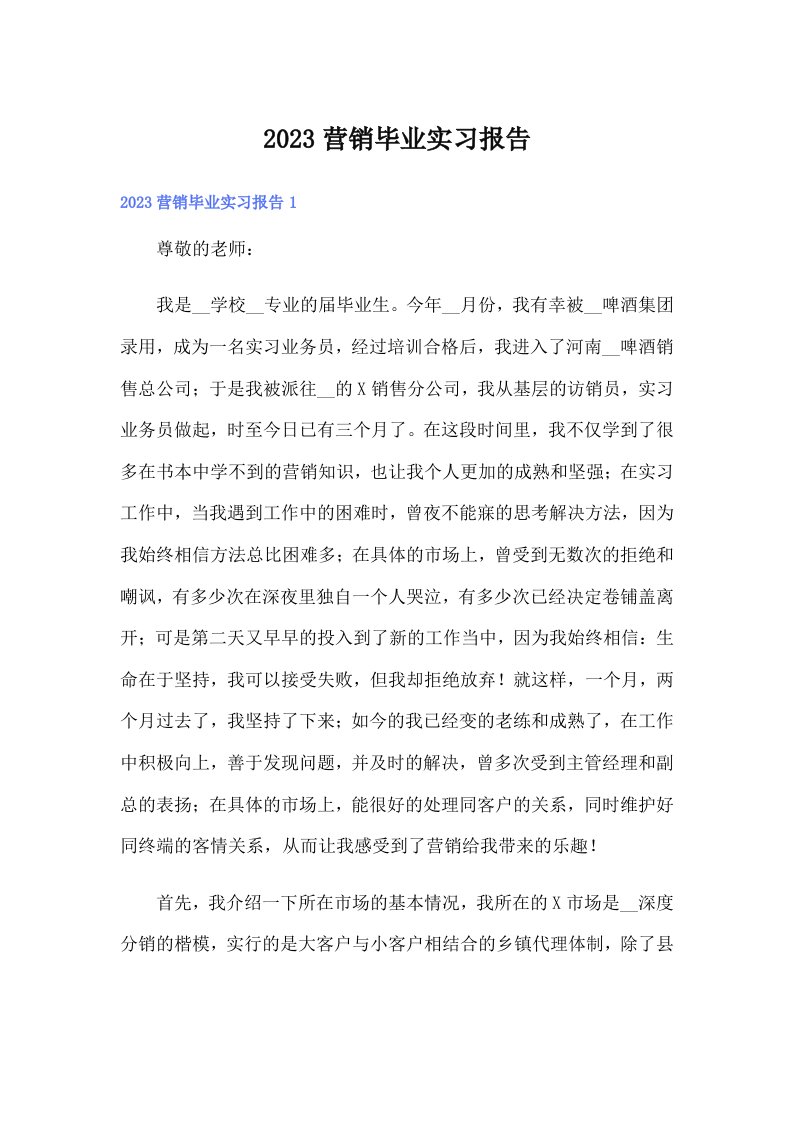 2023营销毕业实习报告