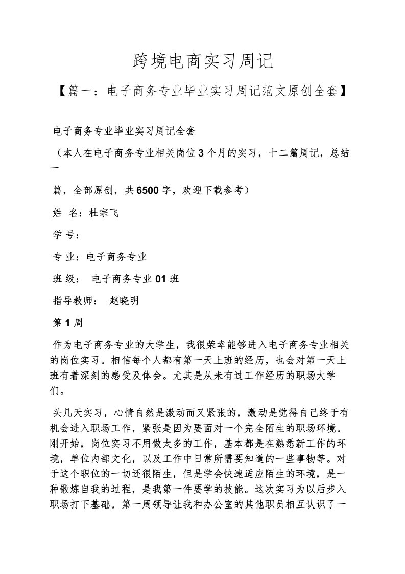 周记作文之跨境电商实习周记